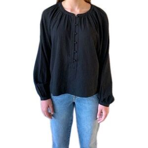World Market Blouse Womens L / XL 100% Cotton Gray Peasant Sleeve Flowy Boho